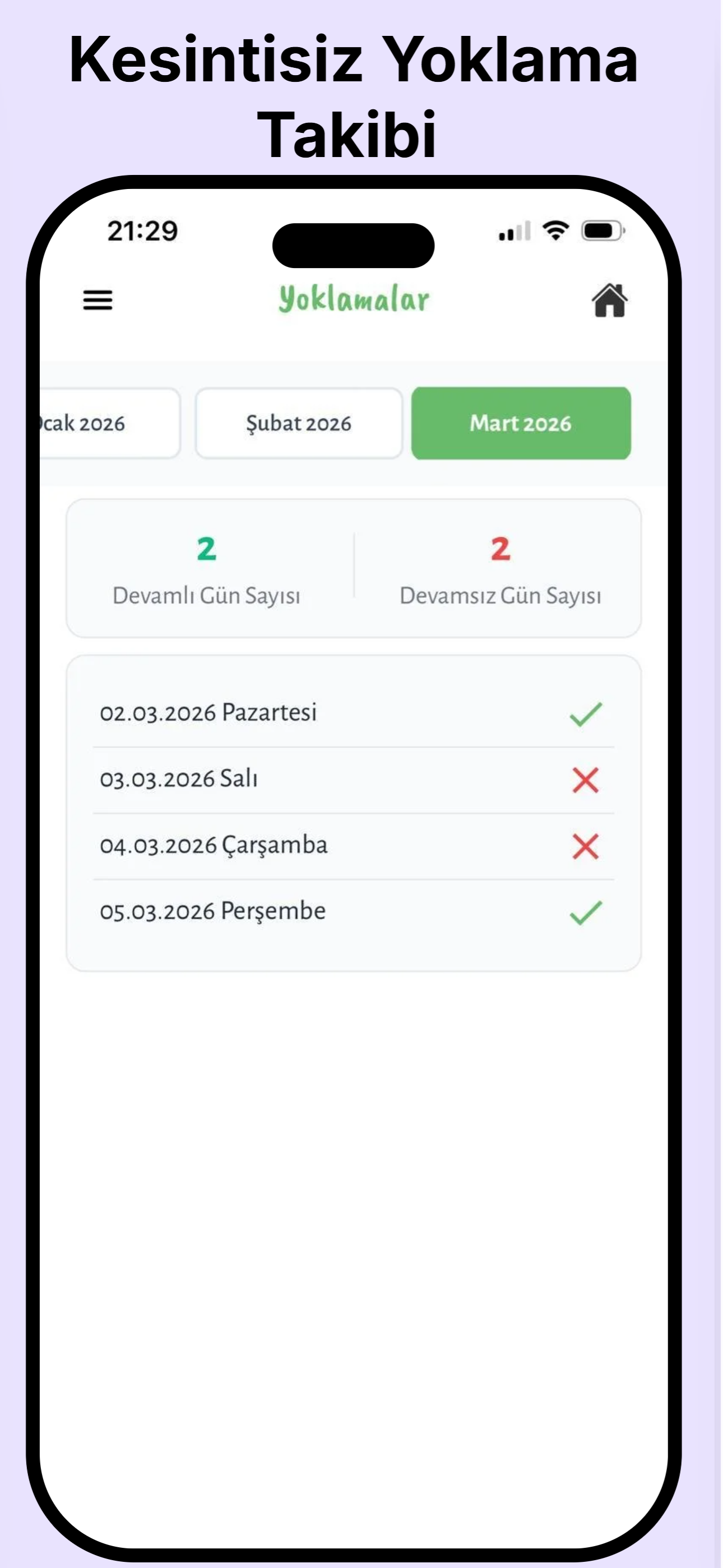 Kreş Uygulaması Kesintisiz Yoklama Takibi Ekranı